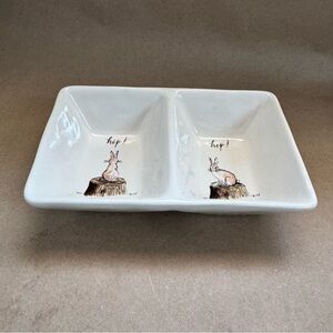 Rae Dunn By Magenta Hip Hop Easter Bunny Divided Candy/Snack Dish. 8”x5”x2”